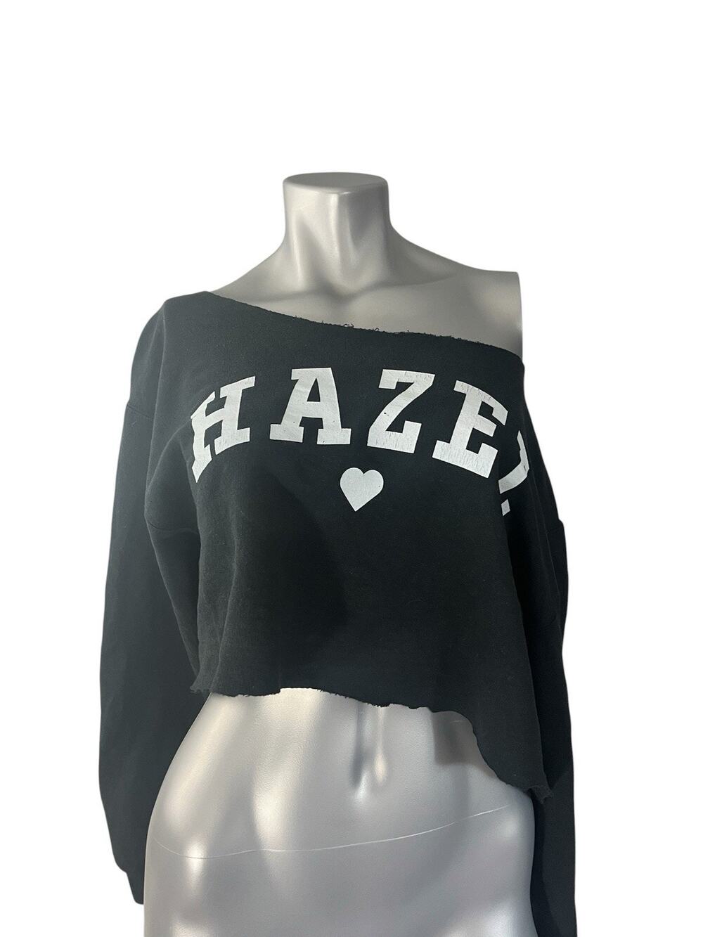 Hazel Boutique Pullover Sweatshirt Off Shoulder Black White Cropped Medium